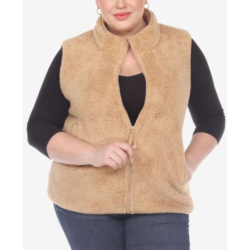 White Mark Plus Size Women's Zip Up Sherpa Vest Jacket